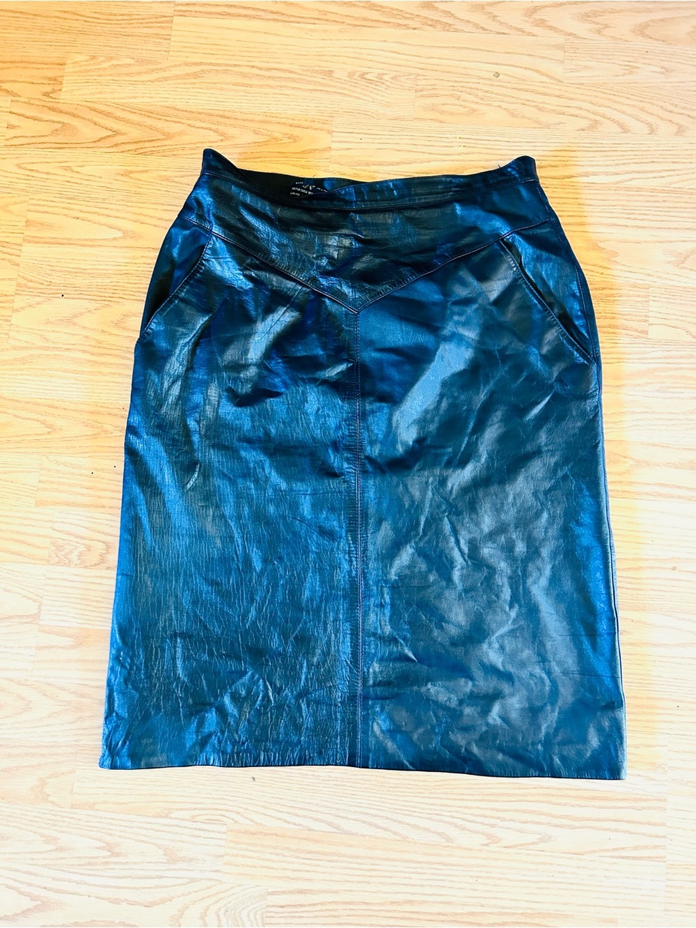 Women's Black Faux Leather Pencil Skirt - Sleek V-Panel Design